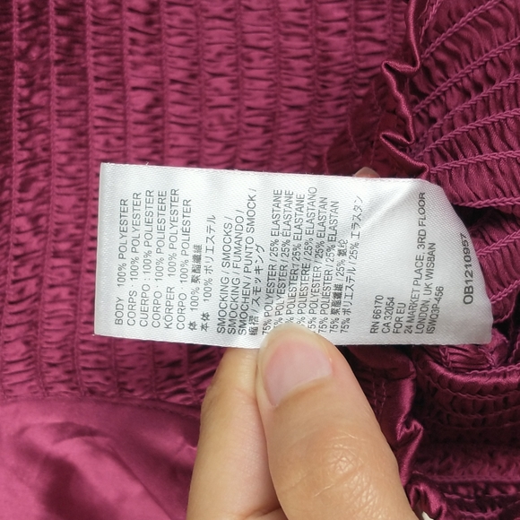 NEW Sabrina Square Neck Satin Smocked Puff Sleeve Crop Top Ruffle Trim Womens XS - Picture 11 of 11